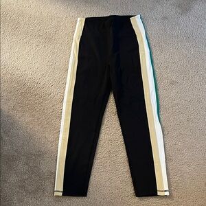 Lilly Pulitzer Luxletic Black Leggings w/ Tan, White, Green Side Stripe Medium
